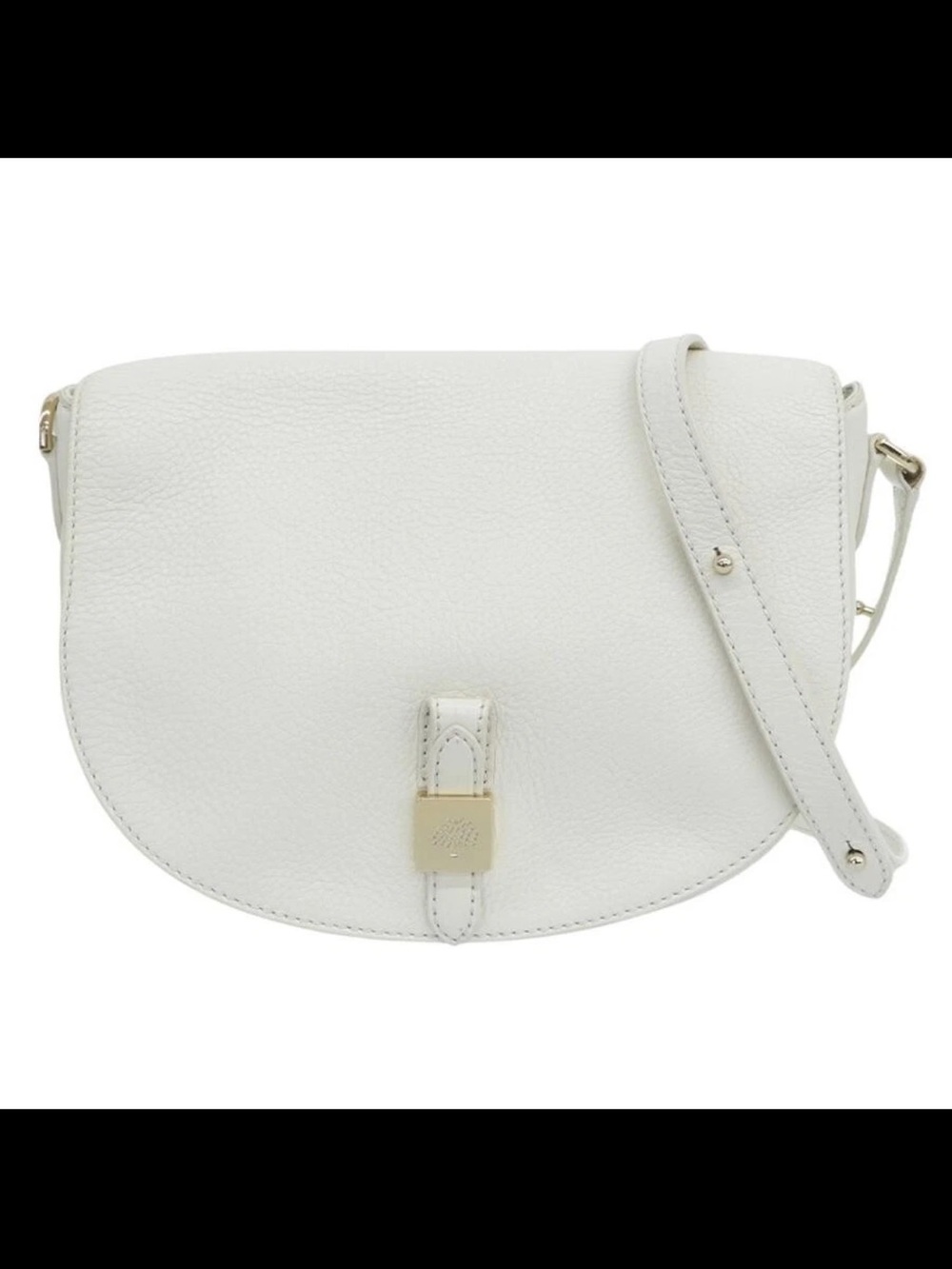 Mulberry White Pebbled Leather Saddle Crossbody Bag with Gold Lock